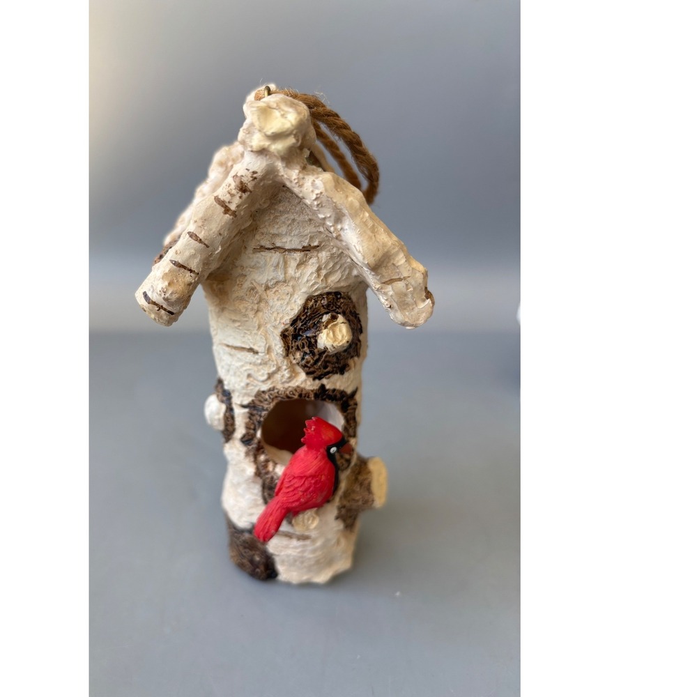 Rustic Birch Log Birdhouse Ornament with Red Cardinal Woodland‎ Christmas Decor